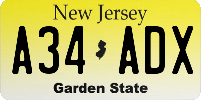 NJ license plate A34ADX