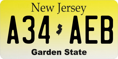 NJ license plate A34AEB