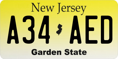 NJ license plate A34AED