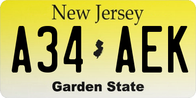 NJ license plate A34AEK