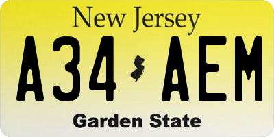 NJ license plate A34AEM