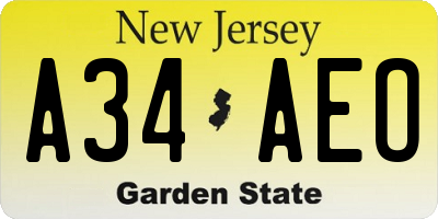 NJ license plate A34AEO