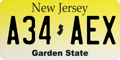 NJ license plate A34AEX