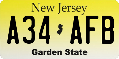NJ license plate A34AFB