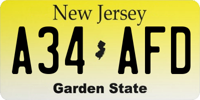 NJ license plate A34AFD