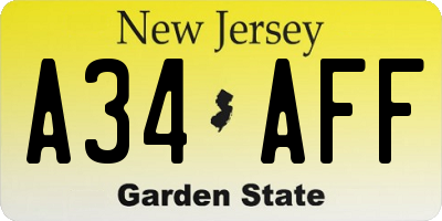 NJ license plate A34AFF