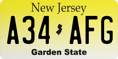 NJ license plate A34AFG
