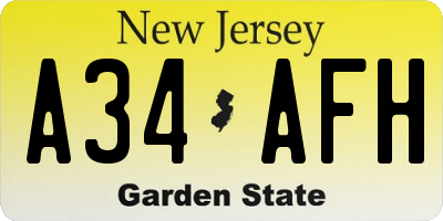 NJ license plate A34AFH