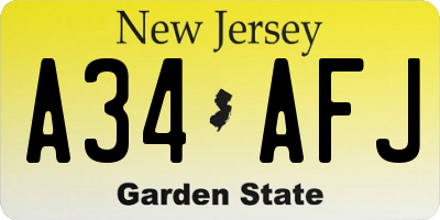 NJ license plate A34AFJ