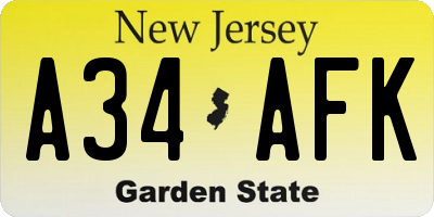 NJ license plate A34AFK