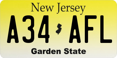 NJ license plate A34AFL