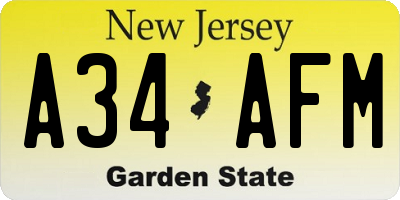 NJ license plate A34AFM