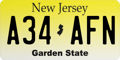NJ license plate A34AFN