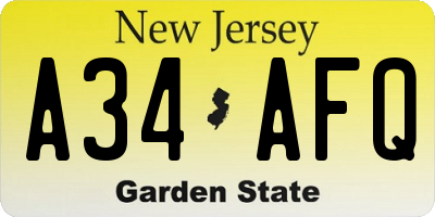 NJ license plate A34AFQ