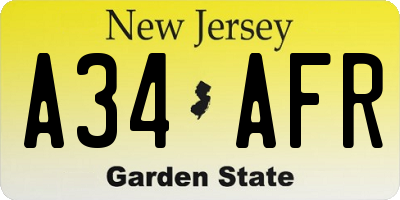NJ license plate A34AFR