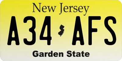 NJ license plate A34AFS