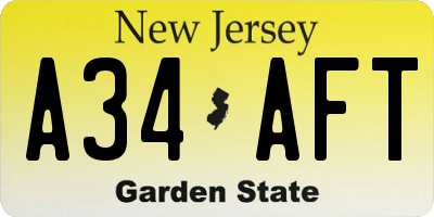 NJ license plate A34AFT