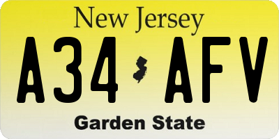 NJ license plate A34AFV