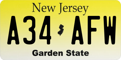NJ license plate A34AFW