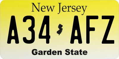 NJ license plate A34AFZ