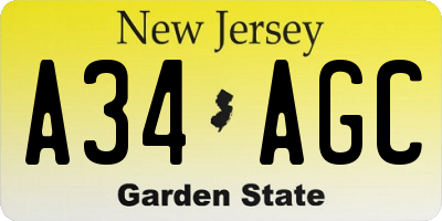 NJ license plate A34AGC