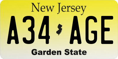 NJ license plate A34AGE