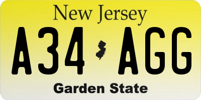 NJ license plate A34AGG