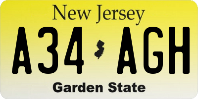NJ license plate A34AGH