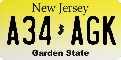 NJ license plate A34AGK