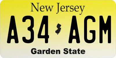 NJ license plate A34AGM