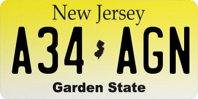 NJ license plate A34AGN