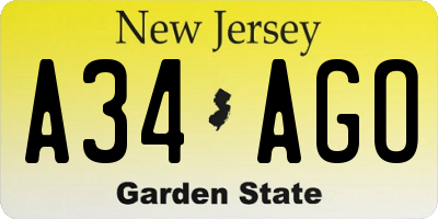 NJ license plate A34AGO