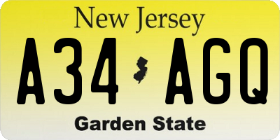 NJ license plate A34AGQ