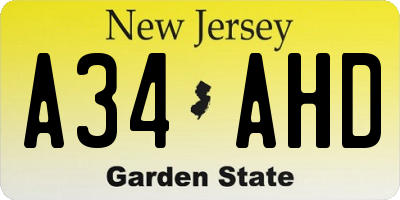 NJ license plate A34AHD