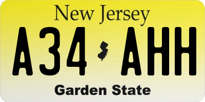 NJ license plate A34AHH