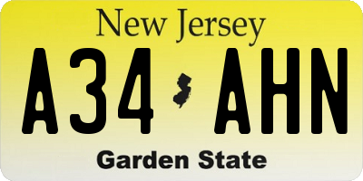 NJ license plate A34AHN