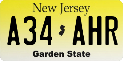 NJ license plate A34AHR