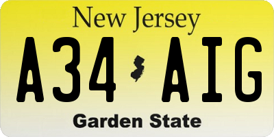 NJ license plate A34AIG