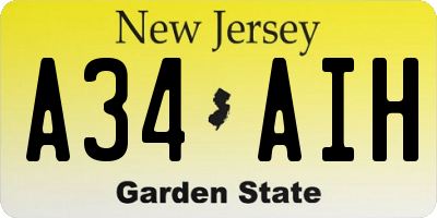 NJ license plate A34AIH
