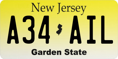 NJ license plate A34AIL