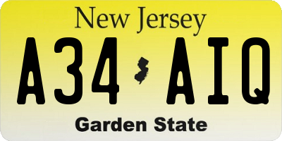 NJ license plate A34AIQ