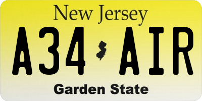 NJ license plate A34AIR