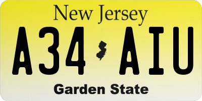 NJ license plate A34AIU