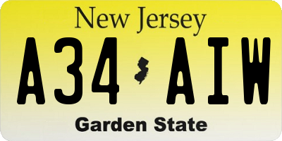 NJ license plate A34AIW