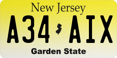 NJ license plate A34AIX