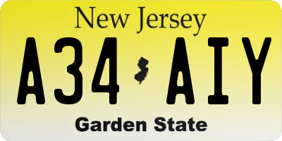 NJ license plate A34AIY