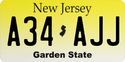 NJ license plate A34AJJ