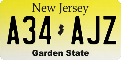 NJ license plate A34AJZ
