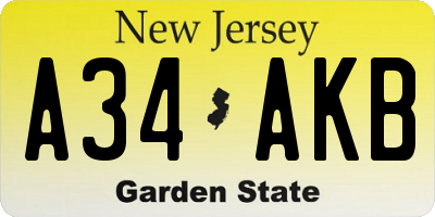 NJ license plate A34AKB