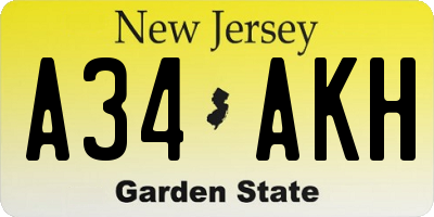 NJ license plate A34AKH